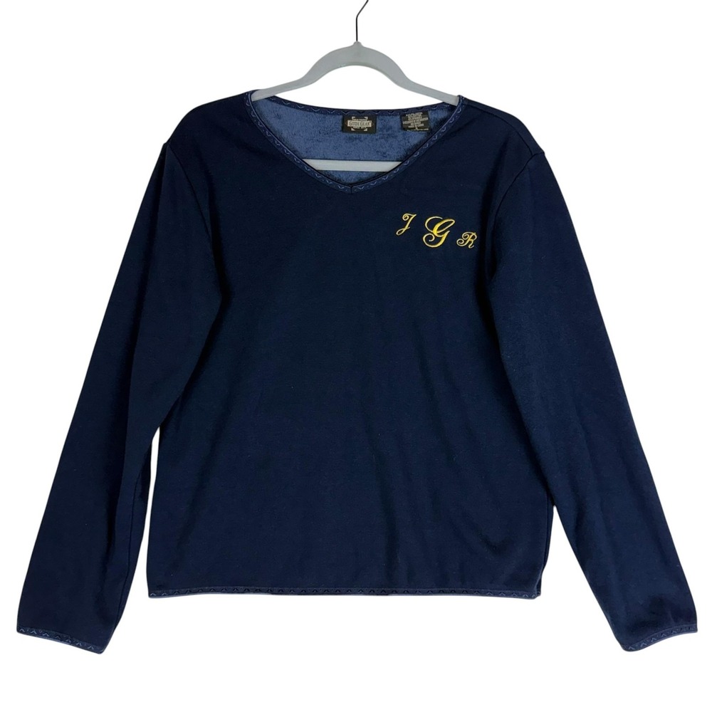 Guide Gear Sweatshirt Womens Large Blue V Neck Fleece JGR Embroidered Pullover